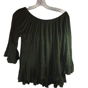 Ginger G Womens Off Shoulder Crop Top Ribbed Green 3/4 Sleeves Size L